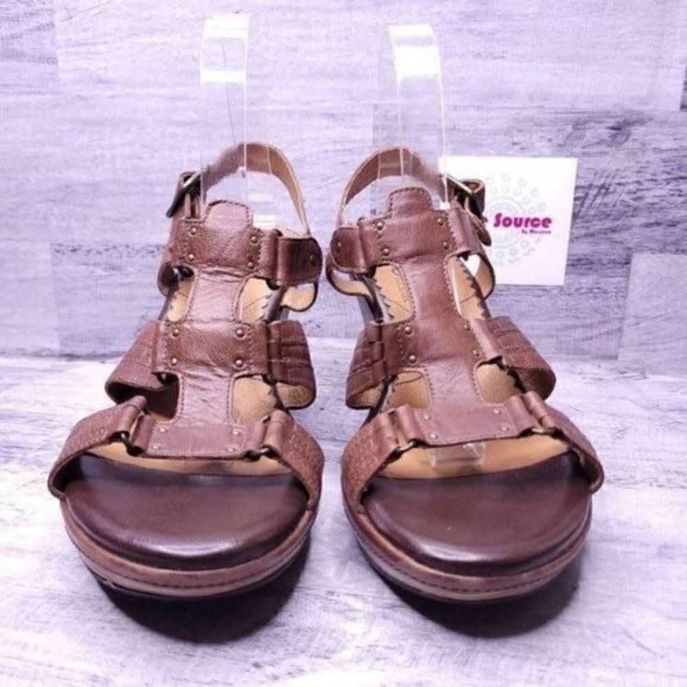 Indigo by Clarks Leather Wedge Sandal Brown Women's sz 11 - Picture 2 of 8